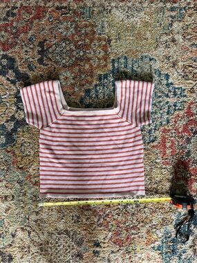 Forever 21 Coral and Cream Striped Square-Neck sweater crop